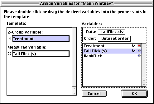 Mann Whitney dialog in StatView